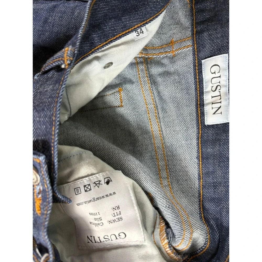 Gustin Slim Selvedge Raw Denim Jeans Mens 34 Blue Indigo Stretch Straight Leg